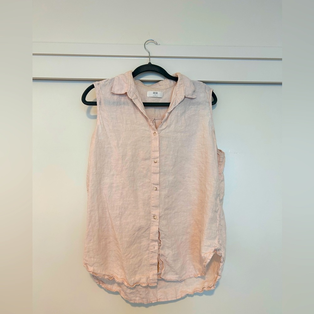 Uniqlo Cream Linen Button Down Tank XL